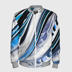Мужской бомбер Волнистая бело-синяя абстракция