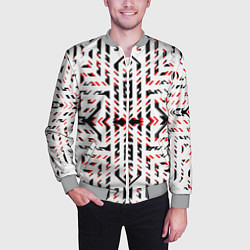 Бомбер мужской Чёрно-красные диагональные полосы на белом фоне, цвет: 3D-меланж — фото 2