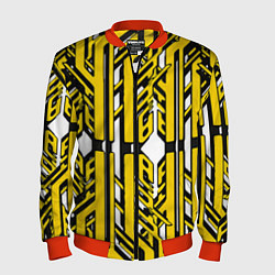 Мужской бомбер Чёрно-жёлтые техно полосы на белом фоне