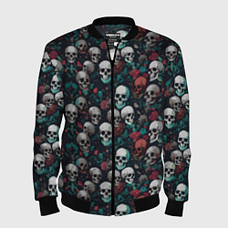 Мужской бомбер Красные цветы и черепа