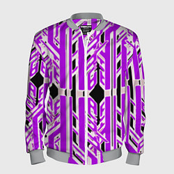 Мужской бомбер Бело-фиолетовые техно полосы на чёрном фоне