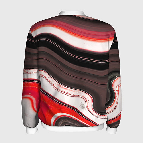 Мужской бомбер Волнистые горизонтальные чёрно-красные полосы на б / 3D-Белый – фото 2