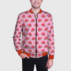 Бомбер мужской Дольки арбуза розовый, цвет: 3D-красный — фото 2