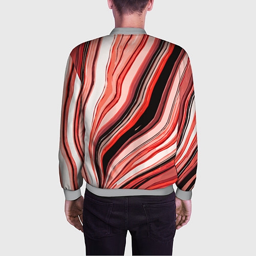 Мужской бомбер Волнистые вертикальные чёрно-красные полосы / 3D-Меланж – фото 4
