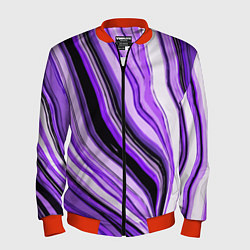 Бомбер мужской Волнистые вертикальные чёрно-фиолетовые полосы, цвет: 3D-красный