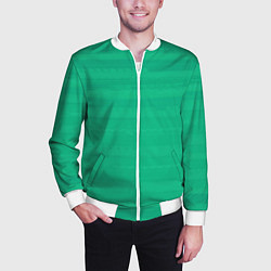 Бомбер мужской Изумрудный зелёный однотонный с полосами, цвет: 3D-белый — фото 2