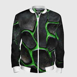 Мужской бомбер Черная потертая текстура на зеленом фоне