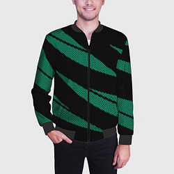 Бомбер мужской Чёрный с бирюзовым текстура точки и полосы, цвет: 3D-черный — фото 2