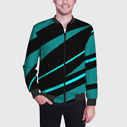 Бомбер мужской Чёрный с голубым полосы текстура, цвет: 3D-черный — фото 2