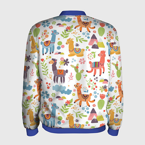 Мужской бомбер Ламы паттерн / 3D-Синий – фото 2