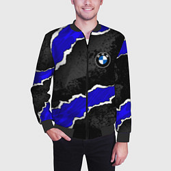 Бомбер мужской BMW - синие разрывы, цвет: 3D-черный — фото 2