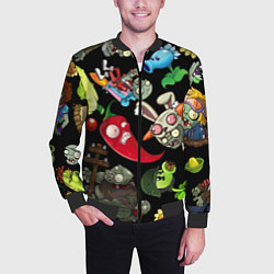 Бомбер мужской Растения против зомби персонажи на черном, цвет: 3D-черный — фото 2