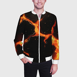 Бомбер мужской Оранжевый разлом на черной текстуре, цвет: 3D-белый — фото 2