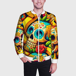 Бомбер мужской Colorfull skulls and bananas - pop art pattern, цвет: 3D-белый — фото 2