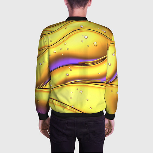 Мужской бомбер Золотые волны с фиолетовым свечением / 3D-Черный – фото 4
