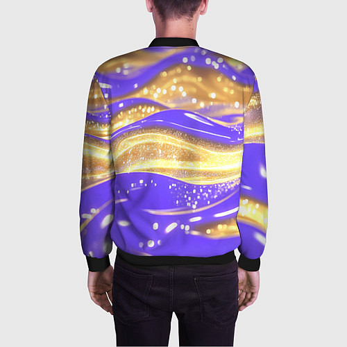 Мужской бомбер Фиолетово-золотая жидкая текстура / 3D-Черный – фото 4