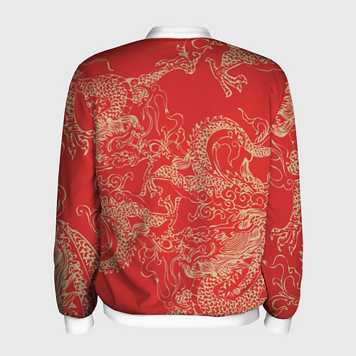 Мужской бомбер Золотые драконы на красном / 3D-Белый – фото 2