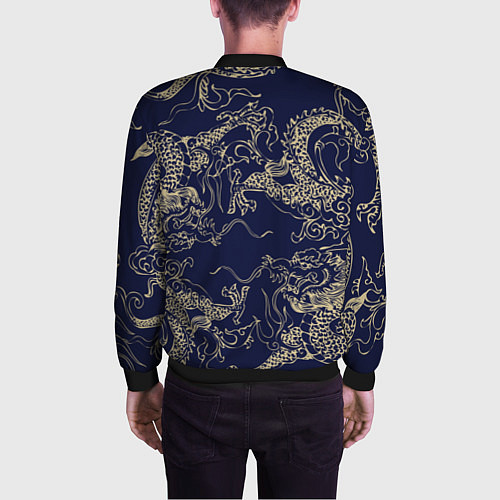 Мужской бомбер Золотые драконы на синем / 3D-Черный – фото 4