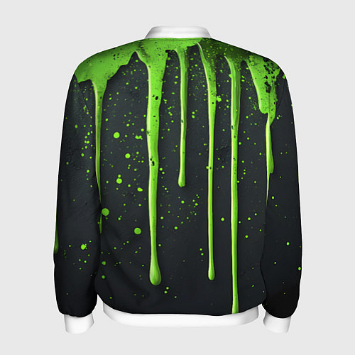 Мужской бомбер Зеленая краска стекающая на черном фоне / 3D-Белый – фото 2