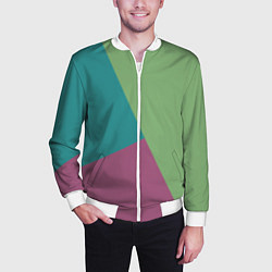 Бомбер мужской Сине-зелёно-розовый тёмный трёхцветный, цвет: 3D-белый — фото 2