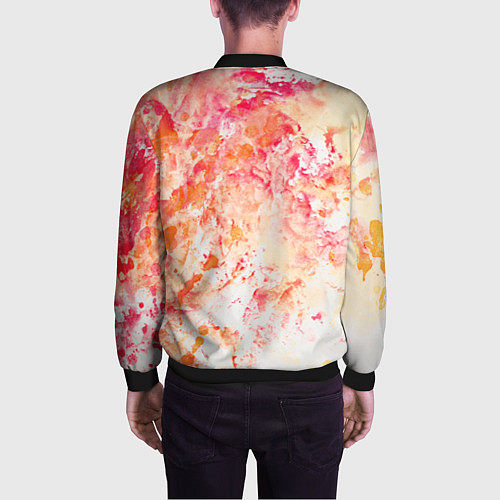 Мужской бомбер Абстракция - splashes of pink and red paint on whi / 3D-Черный – фото 4