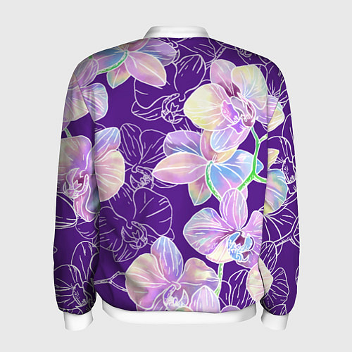 Мужской бомбер Японские акварельные орхидеи / 3D-Белый – фото 2