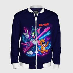 Бомбер мужской Том и Джерри рок музыканты - неоновое свечение, цвет: 3D-белый