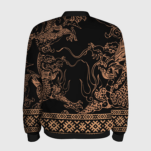 Мужской бомбер Золотой дракон с узорами славянскими / 3D-Черный – фото 2