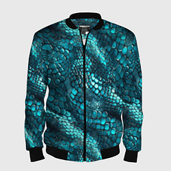 Бомбер мужской Бирюзовая чешуя рептилии - абстрактный паттерн, цвет: 3D-черный