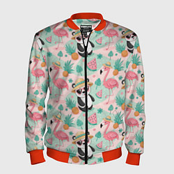 Бомбер мужской Панда фламинго лето ананас, цвет: 3D-красный