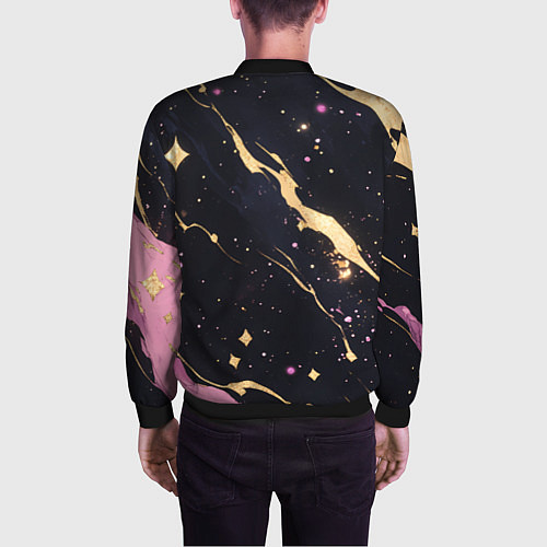 Мужской бомбер Золотые и розовые мазки на черной текстуре / 3D-Черный – фото 4