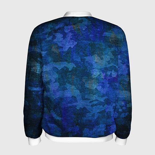 Мужской бомбер Абстракция - blue uniform camouflage / 3D-Белый – фото 2