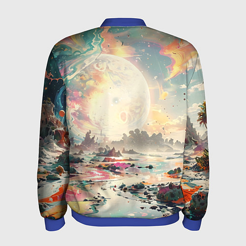 Мужской бомбер Светлая экзотическая планета / 3D-Синий – фото 2