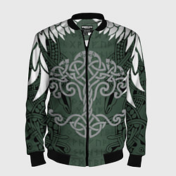 Бомбер мужской Древние руны и древо жизни с крыльями, цвет: 3D-черный