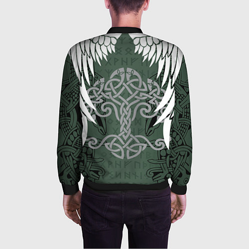Мужской бомбер Древние руны и древо жизни с крыльями / 3D-Черный – фото 4