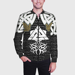 Бомбер мужской Узор рун и символов, цвет: 3D-черный — фото 2