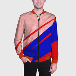 Бомбер мужской Красно-синий текстурный с полосами, цвет: 3D-красный — фото 2