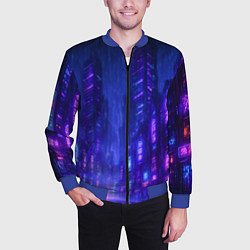 Бомбер мужской Одинокий город неона, цвет: 3D-синий — фото 2