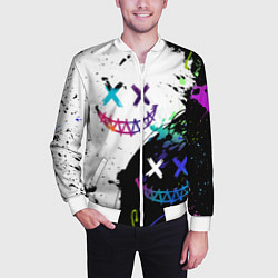 Бомбер мужской Неоновые брызги - жуткие улыбки, цвет: 3D-белый — фото 2
