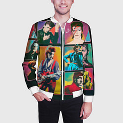 Бомбер мужской David Bowie vintage collage, цвет: 3D-белый — фото 2
