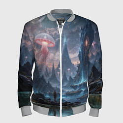 Мужской бомбер Фантастический мир с медузами и озеро у гор