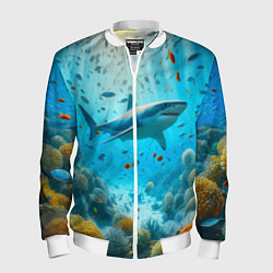 Бомбер мужской Белая акула в коралловом рифе, цвет: 3D-белый