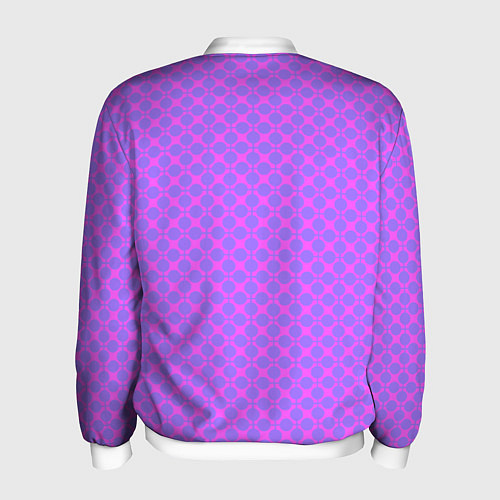 Мужской бомбер Розовый сиреневый узор в клетку и горох / 3D-Белый – фото 2