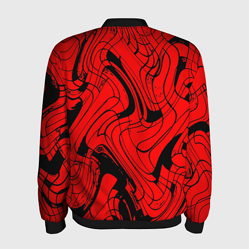 Мужской бомбер Чёрно-красный абстрактный линии / 3D-Черный – фото 2