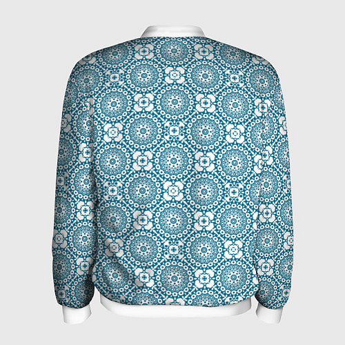Мужской бомбер Бело - голубой ажурный кружевной узор ретро / 3D-Белый – фото 2