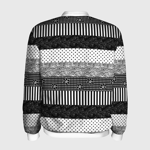 Мужской бомбер Черно белый полосатый узор из лоскутов / 3D-Белый – фото 2