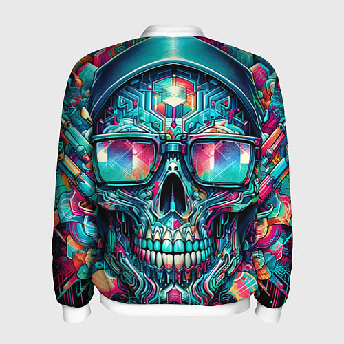 Мужской бомбер Кибер череп в балахоне и очках - нейроарт фантазия / 3D-Белый – фото 2