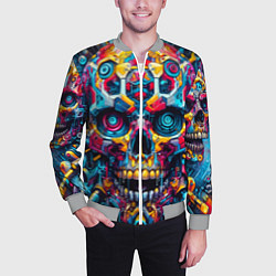 Бомбер мужской Кибер череп - нейроарт паттерн, цвет: 3D-меланж — фото 2