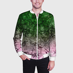 Бомбер мужской Абстракция - green pink gradient in black web, цвет: 3D-белый — фото 2