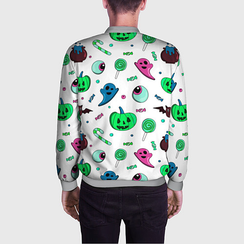 Мужской бомбер Halloween light green pumpkin - паттерн / 3D-Меланж – фото 4